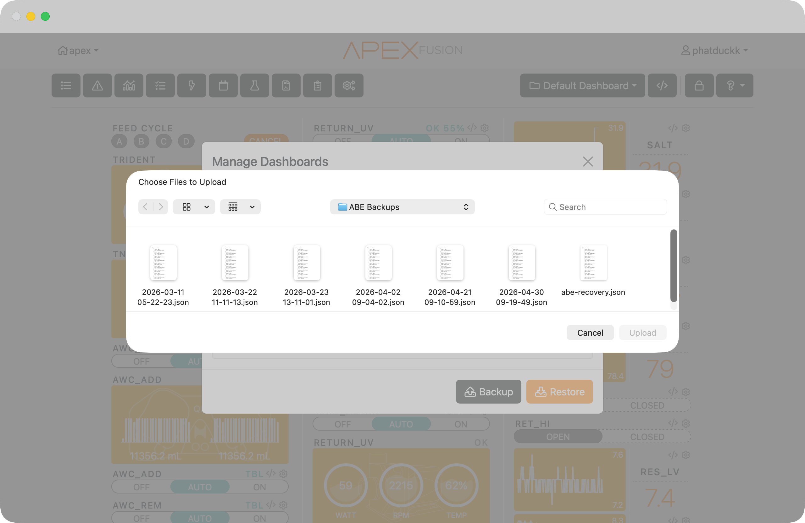 Backup and restore dashboards
