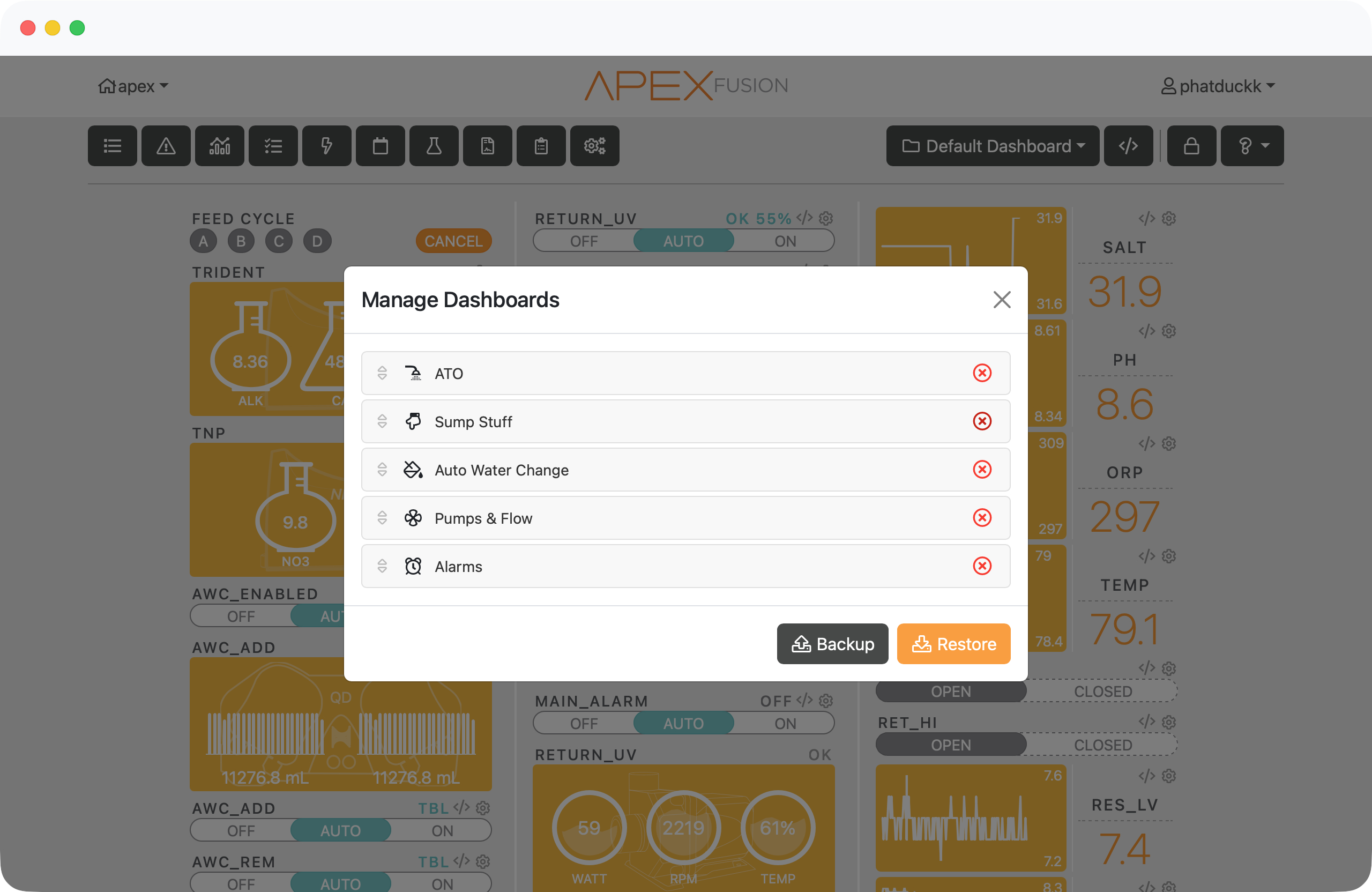 Manage dashboards