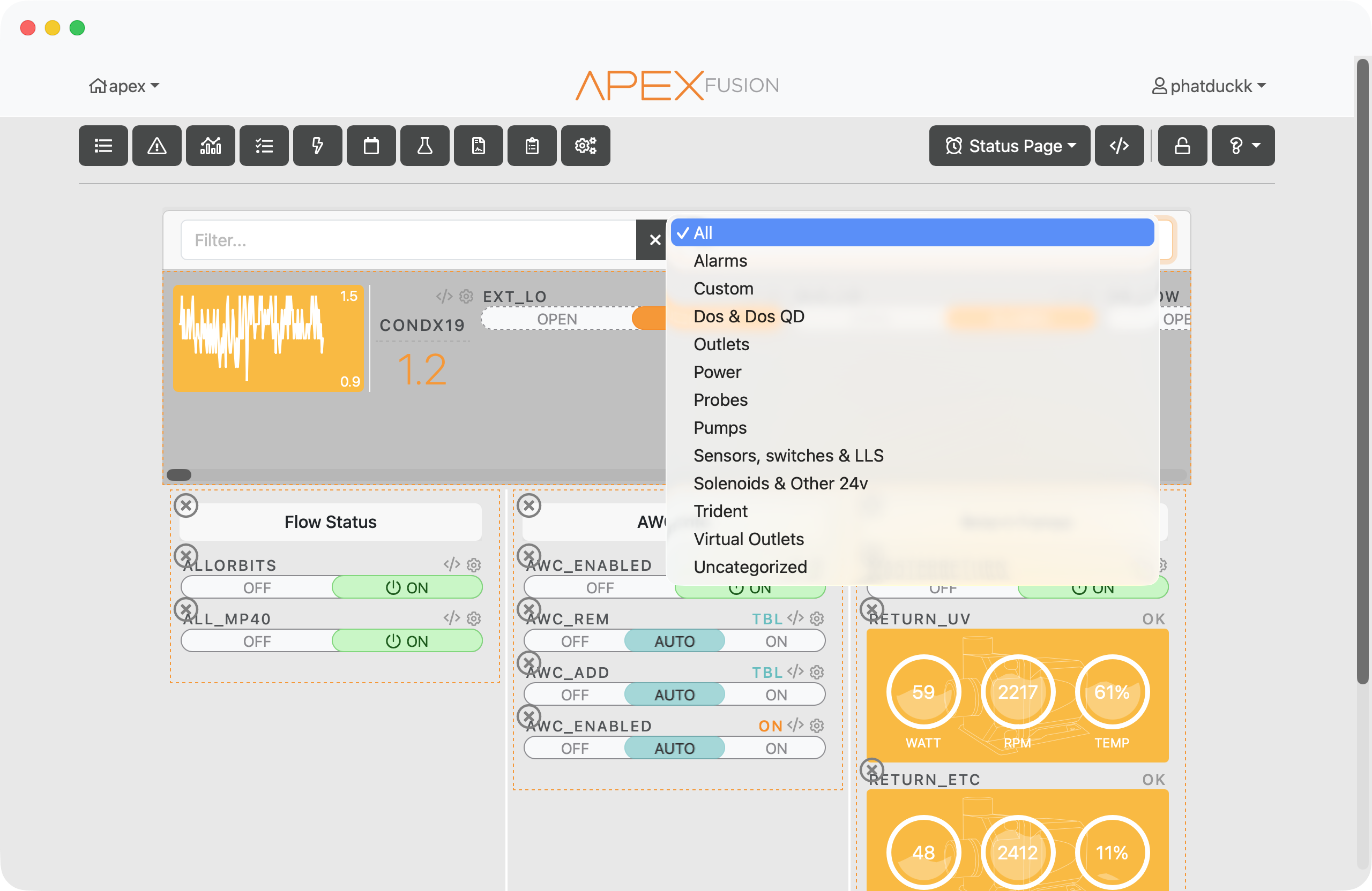 Widget drawer category filter